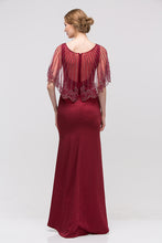 Load image into Gallery viewer, Sheath silhouette satin gown w/ attached rhinestone shawl #7003