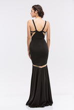 Load image into Gallery viewer, Solid sleeveless mermaid style prom dress with sheet paneling and low back #6011