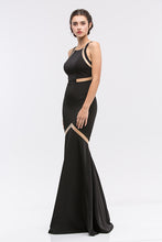 Load image into Gallery viewer, Solid sleeveless mermaid style prom dress with sheet paneling and low back #6011