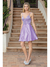 Load image into Gallery viewer, Glitter Sprinkled Bodice with V-Neck and Satin Finish A-line Skirt Homecoming Dress #3318