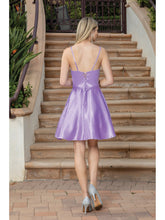 Load image into Gallery viewer, Glitter Sprinkled Bodice with V-Neck and Satin Finish A-line Skirt Homecoming Dress #3318
