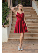Load image into Gallery viewer, Silky Wrap-Front Skater Dress with V-Neckline and Adjustable Spaghetti Straps Homecoming Dress #3320