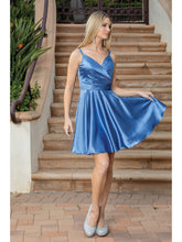 Load image into Gallery viewer, Silky Wrap-Front Skater Dress with V-Neckline and Adjustable Spaghetti Straps Homecoming Dress #3320