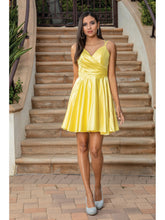 Load image into Gallery viewer, Silky Wrap-Front Skater Dress with V-Neckline and Adjustable Spaghetti Straps Homecoming Dress #3320