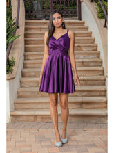 Load image into Gallery viewer, Silky Wrap-Front Skater Dress with V-Neckline and Adjustable Spaghetti Straps Homecoming Dress #3320