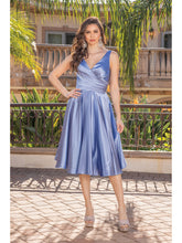 Load image into Gallery viewer, Satin Knee-Length Dress with V-Neckline and Lace-Up Back Detail #3323A