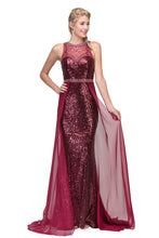 Load image into Gallery viewer, Floor Length Sequin Gown With Chiffon Cape Stitched To Waist