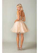 Load image into Gallery viewer, Gleaming Embellished Bodice Skater Dress with Open Crisscross Back #3341