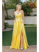 Load image into Gallery viewer, Satin Gown with V-Neck, Wrap Bodice, Spaghetti Straps, and High Leg Slit Prom Dress #4263