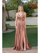Load image into Gallery viewer, Satin Gown with V-Neck, Wrap Bodice, Spaghetti Straps, and High Leg Slit Prom Dress #4263