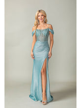 Load image into Gallery viewer, Glitter-Embellished Mermaid Gown with Off-Shoulder Sleeves #4367
