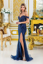 Load image into Gallery viewer, Beaded Off-the-Shoulder Mermaid Gown with Sheer Bodice #4385