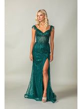 Load image into Gallery viewer, Beaded Off-the-Shoulder Mermaid Gown with Sheer Bodice #4385
