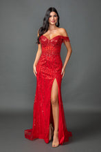 Load image into Gallery viewer, Beaded Off-the-Shoulder Mermaid Gown with Sheer Bodice #4385