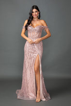 Load image into Gallery viewer, Beaded Off-the-Shoulder Mermaid Gown with Sheer Bodice #4385
