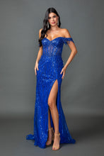 Load image into Gallery viewer, Beaded Off-the-Shoulder Mermaid Gown with Sheer Bodice #4385