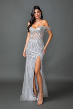 Load image into Gallery viewer, Beaded Off-the-Shoulder Mermaid Gown with Sheer Bodice #4385