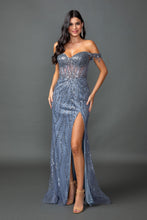Load image into Gallery viewer, Beaded Off-the-Shoulder Mermaid Gown with Sheer Bodice #4385