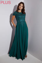 Load image into Gallery viewer, Floor length sweeping chiffon gown, elegant shaped bodice, with illusion top #4909