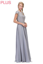 Load image into Gallery viewer, Floor length sweeping chiffon gown, elegant shaped bodice, with illusion top #4909