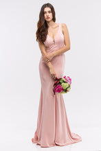 Load image into Gallery viewer, Perfect mermaid silhouette, solid, sleeveless floor length gown with well shaped V-neck #6010