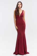 Load image into Gallery viewer, Perfect mermaid silhouette, solid, sleeveless floor length gown with well shaped V-neck #6010