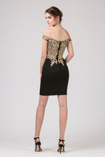 Load image into Gallery viewer, Off shoulder bodice gold embellished short gown with zipper back #6032