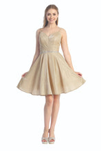 Load image into Gallery viewer, Sweet yet sophisticated — youthful and playful due to the short flared skirt, but elevated by the metallic sheen #6255
