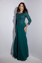 Load image into Gallery viewer, Floor length, quarter sleeve chiffon gown with illusion boat neckline #6909