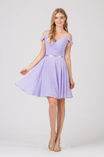 Load image into Gallery viewer, Short Chiffon Dress. Off Shoulder With Satin Strap Placed On Natural Waistline #7622