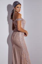 Load image into Gallery viewer, Off shoulder, sweetheart neckline evening gown with mermaid silhouette #9007