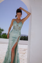 Load image into Gallery viewer, Fitted, open boning with printed floral glitter design and sweetheart-neckline #9188