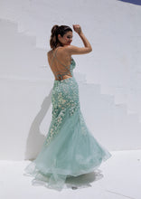 Load image into Gallery viewer, Irredescent Sequin Fitted Gown with Corset Lace-Up and Zipper Back #9696