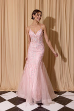 Load image into Gallery viewer, Irredescent Sequin Fitted Gown with Corset Lace-Up and Zipper Back #9696