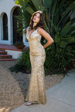 Load image into Gallery viewer, Sleeveless fitted V-neck body con evening gown with sequin glitter embellishment #9706