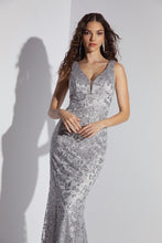 Load image into Gallery viewer, Sleeveless fitted V-neck body con evening gown with sequin glitter embellishment #9706
