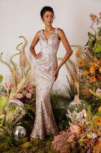 Load image into Gallery viewer, Sleeveless fitted V-neck body con evening gown with sequin glitter embellishment #9706