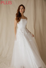 Load image into Gallery viewer, Floor length, A-line silhouette, 3D lace embroidery bodice with boning support #9757