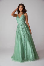 Load image into Gallery viewer, Floor length, A-line silhouette with 3D lace embroidery on the bodice and straps #9858