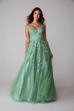Load image into Gallery viewer, Floor length, A-line silhouette with 3D lace embroidery on the bodice and straps #9858