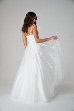 Load image into Gallery viewer, Floor length, A-line silhouette with 3D lace embroidery on the bodice and straps #9858