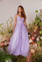Load image into Gallery viewer, Floor length, A-line silhouette with 3D lace embroidery on the bodice and straps #9858