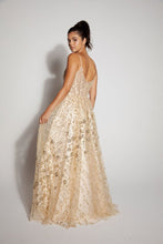 Load image into Gallery viewer, A-line open boning with glitter floral print and sequin embellishment #9908