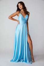 Load image into Gallery viewer, Floor Length Rich Satin Dress With A Pleated Bodice #9917
