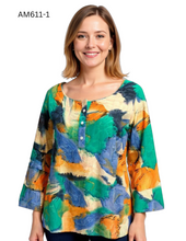 Load image into Gallery viewer, Vibrant Abstract Print 3/4 Sleeve Tunic Blouse #AM611