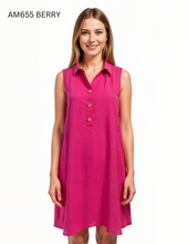 Load image into Gallery viewer, Sleeveless Crinkle Shirt Dress with Gold Buttons #AM655