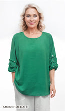 Load image into Gallery viewer, Pearl Embellished Crinkle Ruched Sleeve Blouse #AM660