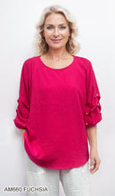Load image into Gallery viewer, Pearl Embellished Crinkle Ruched Sleeve Blouse #AM660