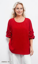 Load image into Gallery viewer, Pearl Embellished Crinkle Ruched Sleeve Blouse #AM660