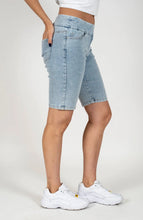 Load image into Gallery viewer, Light blue acid wash pull on bermuda short with scattered, micro-rhinestones detailing #1162